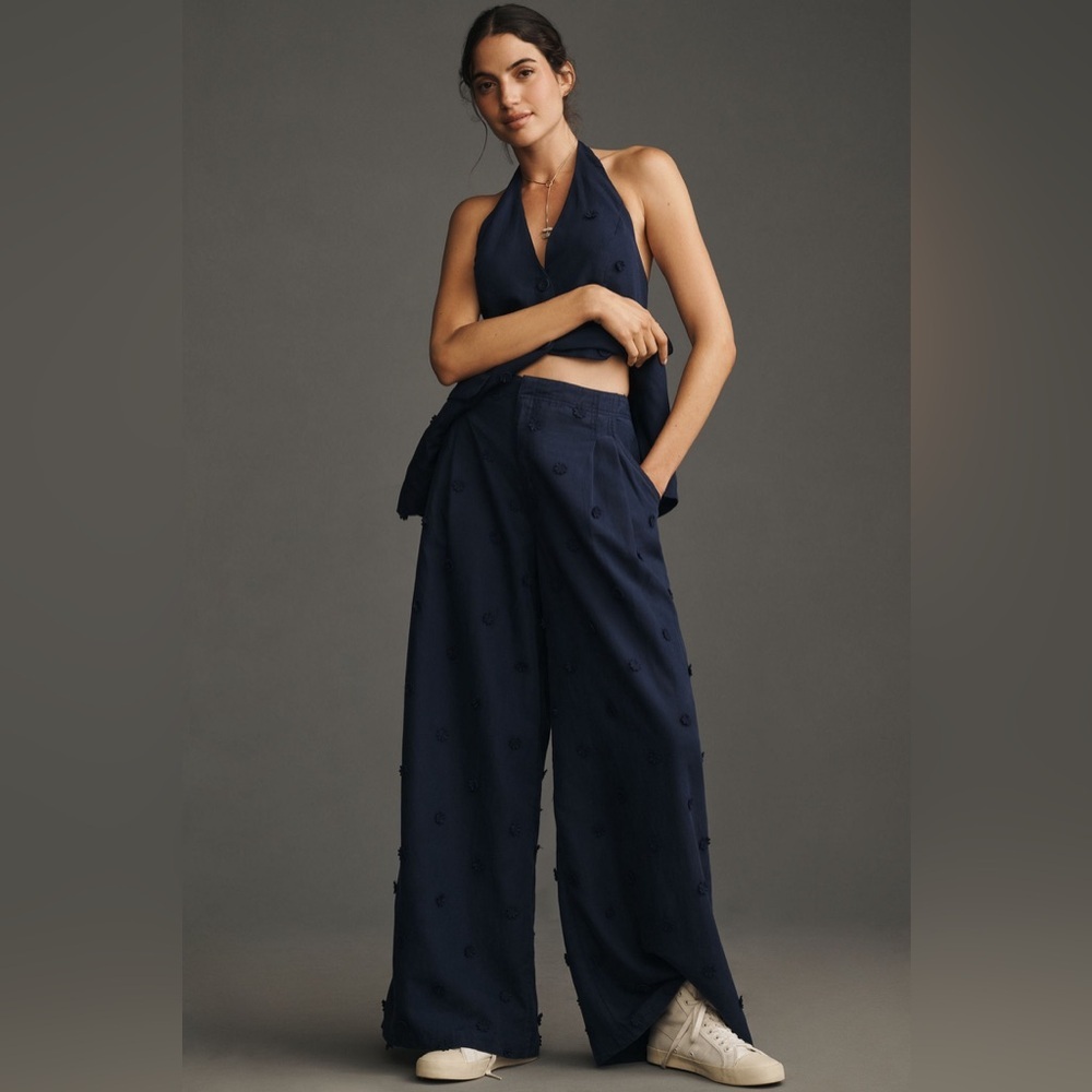 NWT Maeve by Anthropologie Tailored Linen Blend Embellished Trousers Size 00